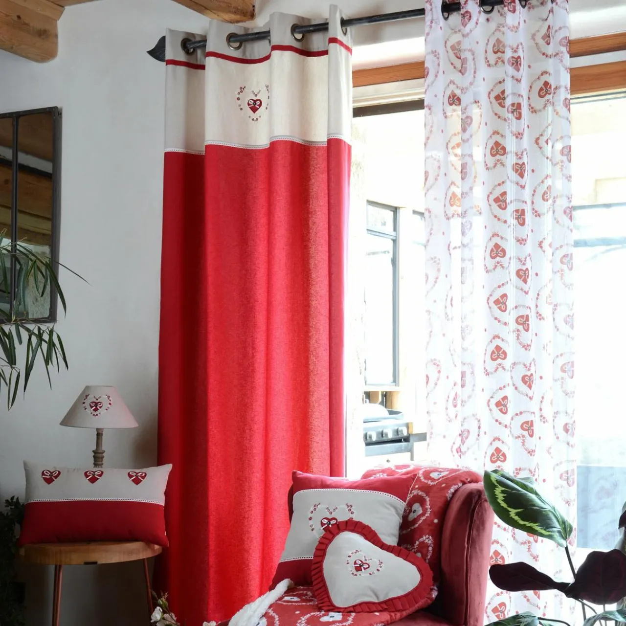 Rideau|STOF Rideau coton (140 X 260 cm) Pauline Rouge