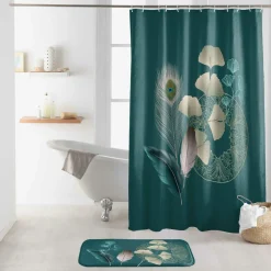 Accessoire Salle De Bain|Rideau De Douche|douceur d'intu017drieur Rideau de douche à anneaux (180 x 200 cm) Ginkoblue Bleu