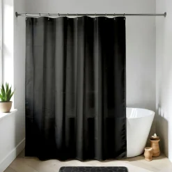 Accessoire Salle De Bain|Rideau De Douche| Rideau de douche à anneaux (180 x 200 cm) Uni Noir