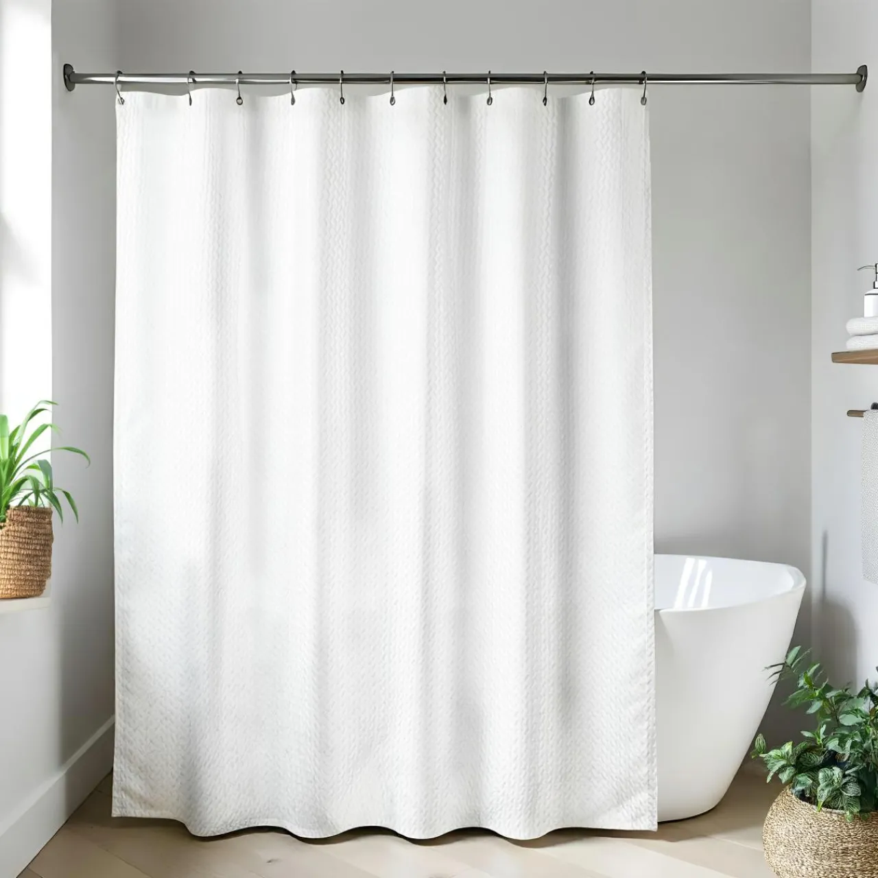 Accessoire Salle De Bain|Rideau De Douche|TENDANCE Rideau de douche en microfibre (180 x 200 cm) Relief gauffré Blanc