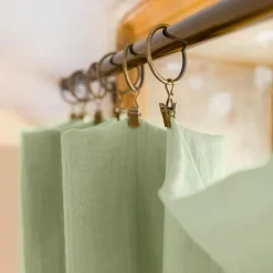 Rideau|EMINZA Rideau gaze de coton ajustable (140 x max 300 cm) Gaïa Vert tilleul