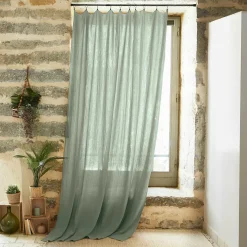 Rideau|EMINZA Rideau gaze de coton ajustable (180 x max 300 cm) Gaïa Vert Eucalyptus