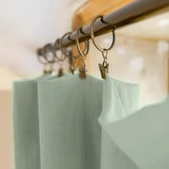 Rideau|EMINZA Rideau gaze de coton ajustable (180 x max 300 cm) Gaïa Vert Eucalyptus