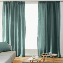 Rideau|EMINZA Rideau gaze de coton galon fronceur (180 x 240 cm) Gaïa Bleu canard