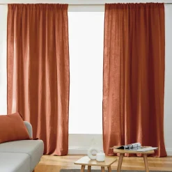 Rideau|EMINZA Rideau gaze de coton galon fronceur (180 x 240 cm) Gaïa Terracotta
