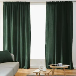 Rideau|EMINZA Rideau gaze de coton galon fronceur (180 x 240 cm) Gaïa Vert sapin