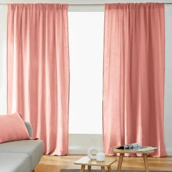 Rideau|EMINZA Rideau gaze de coton galon fronceur (140 x 240 cm) Gaïa Rose Pêche