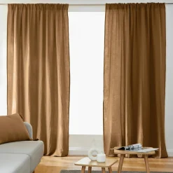 Rideau|EMINZA Rideau gaze de coton galon fronceur (140 x 240 cm) Gaïa Camel