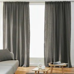 Rideau|EMINZA Rideau gaze de coton galon fronceur (140 x 240 cm) Gaïa Gris granit Gris foncé