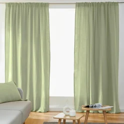 Rideau|EMINZA Rideau gaze de coton galon fronceur (180 x 240 cm) Gaïa Vert tilleul