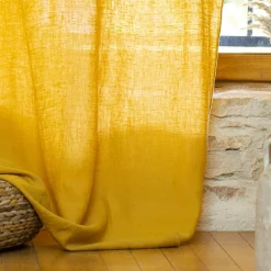 Rideau|EMINZA Rideau lin lavé ajustable (140 x max 270 cm) Louise Jaune moutarde