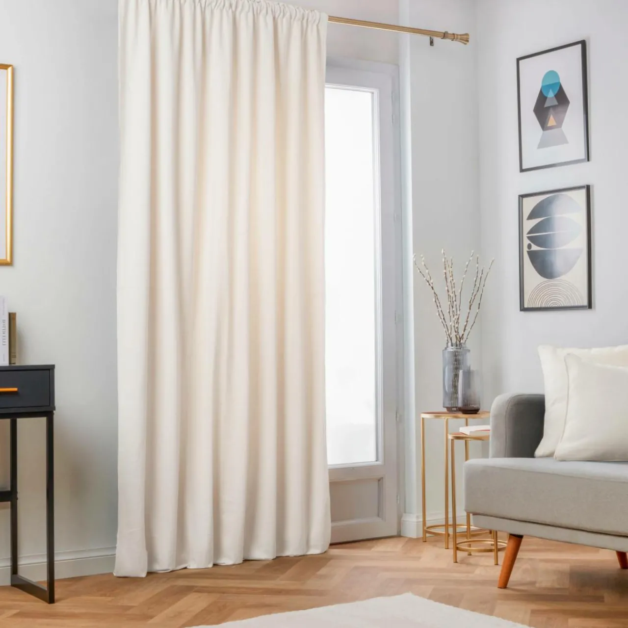 Rideau|EMINZA Rideau obscurcissant thermique galon fronceur (280 x 240 cm) Minuit sable Beige