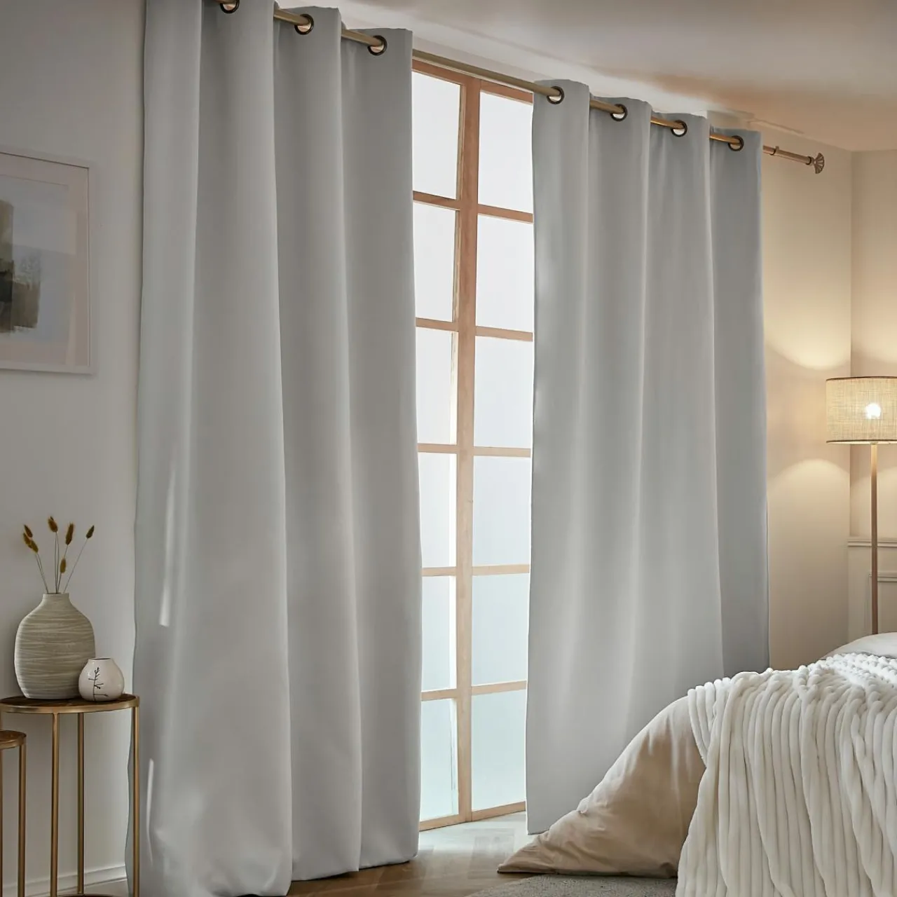 Rideau Thermique|Rideau|EMINZA Rideau obscurcissant thermique (140 x 280 cm) Calore Gris clair