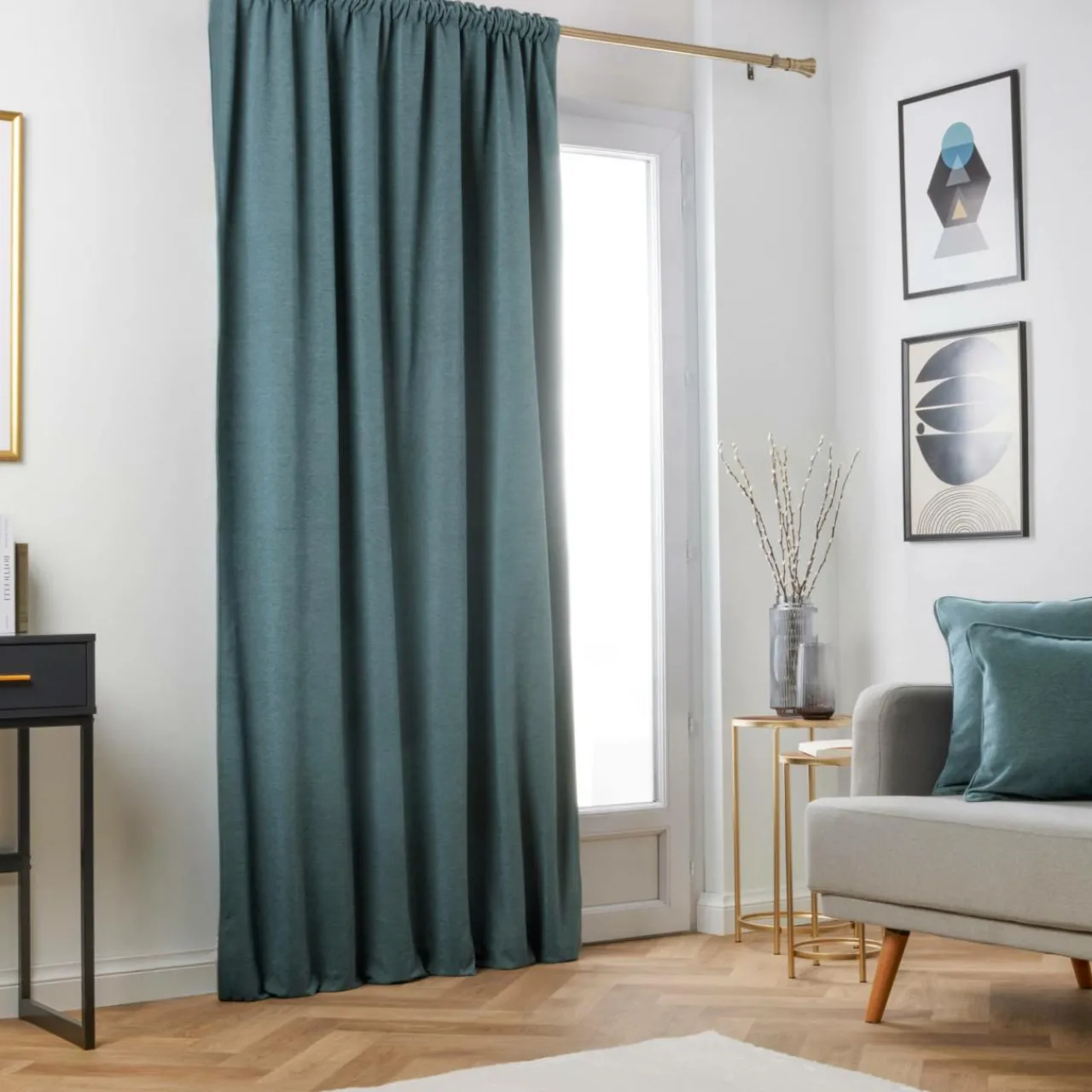 Rideau|EMINZA Rideau obscurcissant thermique galon fronceur (140 x 240 cm) Minuit Gris bleu