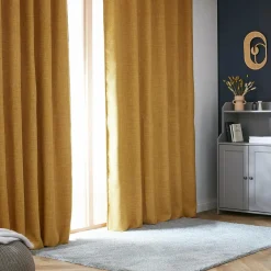 Rideau Thermique|Rideau|EMINZA Rideau obscurcissant thermique galon fronceur (140 x 240 cm) Alba Jaune moutarde