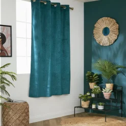 Rideau|EMINZA Rideau obscurcissant velours (140 x 180 cm) Fern Bleu pétrole