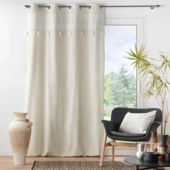 Rideau|DOUCEUR D'INTERIEUR Rideau oeillets pompons (140 x 240 cm) Isalina Blanc