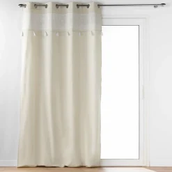 Rideau|DOUCEUR D'INTERIEUR Rideau oeillets pompons (140 x 240 cm) Isalina Blanc