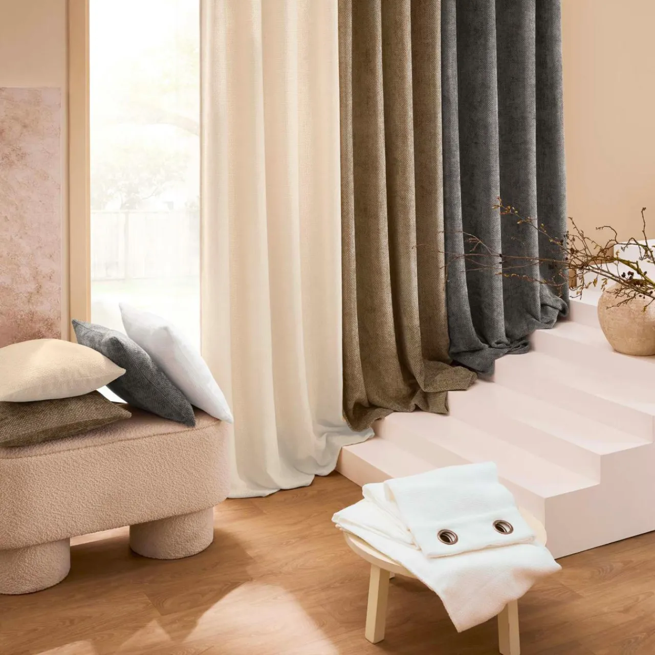 Rideau|douceur d'intu017drieur Rideau velours chenille (140 x 260 cm) Leo Beige