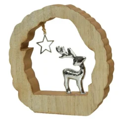 Déco Et Objet De Noël|KAEMINGK Rondin en bois (H14 cm) Renne et étoile Bois blond Naturel