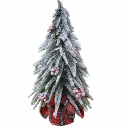 Centre De Table|KAEMINGK Sapin artificiel de table (H27 cm) Baies et tartan écossais Sapin enneigé