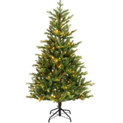 Sapin Artificiel De Noël|EMINZA Sapin de Noël artificiel lumineux (220 LED) H150 cm Allix Vert sapin Sapin vert lumineux