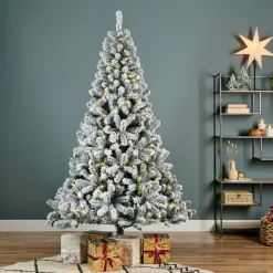 Sapin Artificiel De Noël|EMINZA Sapin de Noël artificiel lumineux 200 LED (H150 cm) King Vert enneigé Sapin enneigé lumineux