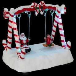 Village De Noël Lumineux|FEERIC LIGHTS Scène de vie illuminée à piles (H12 cm) Balançoire en mouvement