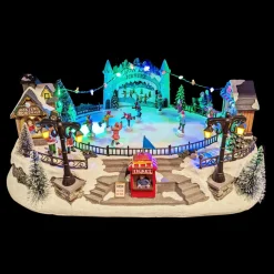Village De Noël Lumineux|KAEMINGK Scène de vie illuminée et musicale Patinoire extérieure