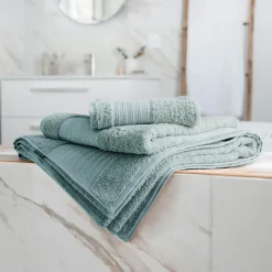 Linge De Bain|Serviette De Bain|EMINZA Serviette de bain coton bio (90 x 150 cm) Méline Bleu glacier