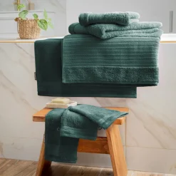 Linge De Bain|Serviette De Bain|EMINZA Serviette de bain coton bio (30 x 50 cm) Méline Vert émeraude