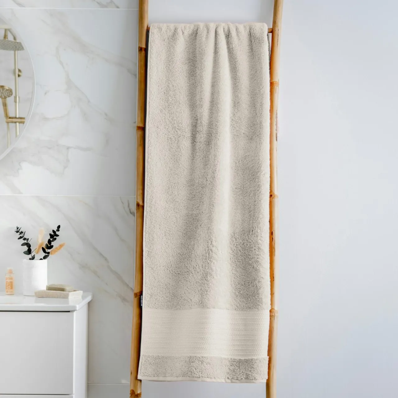 Linge De Bain|Serviette De Bain|EMINZA Serviette de bain coton bio (90 x 150 cm) Méline pampa Beige