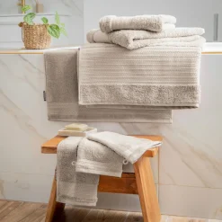 Linge De Bain|Serviette De Bain|EMINZA Serviette de bain coton bio (90 x 150 cm) Méline pampa Beige