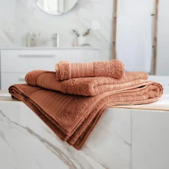 Linge De Bain|Serviette De Bain|EMINZA Serviette de bain coton bio (90 x 150 cm) Méline Terracotta