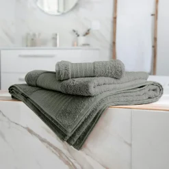 Linge De Bain|Serviette De Bain|EMINZA Serviette de bain coton bio (90 x 150 cm) Méline Vert romarin
