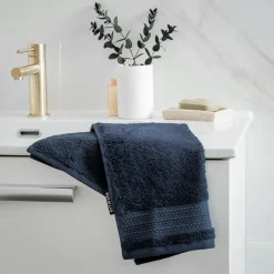 Linge De Bain|Serviette De Bain|EMINZA Serviette de bain coton bio (30 x 50 cm) Méline Bleu nuit