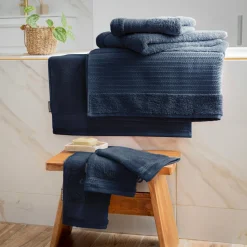 Linge De Bain|Serviette De Bain|EMINZA Serviette de bain coton bio (30 x 50 cm) Méline Bleu nuit