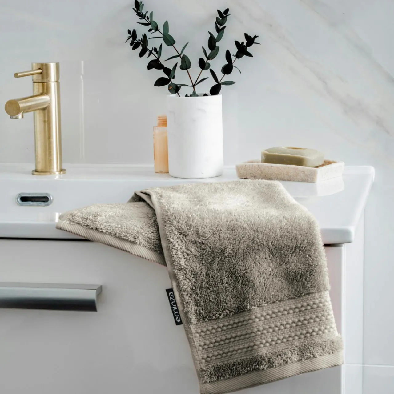 Linge De Bain|Serviette De Bain|EMINZA Serviette de bain coton bio (30 x 50 cm) Méline argile Gris