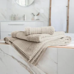 Linge De Bain|Serviette De Bain|EMINZA Serviette de bain coton bio (50 x 90 cm) Méline pampa Beige