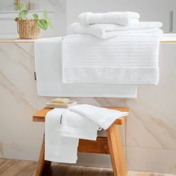 Linge De Bain|Serviette De Bain|EMINZA Serviette de bain coton bio (30 x 50 cm) Méline chantilly Blanc