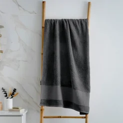 Linge De Bain|Serviette De Bain|EMINZA Serviette de bain coton bio (70 x 130 cm) Méline Gris orage Gris foncé