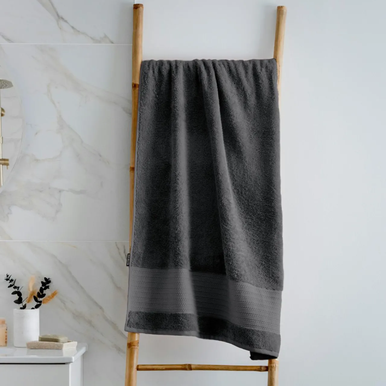Linge De Bain|Serviette De Bain|EMINZA Serviette de bain coton bio (70 x 130 cm) Méline Gris orage Gris foncé