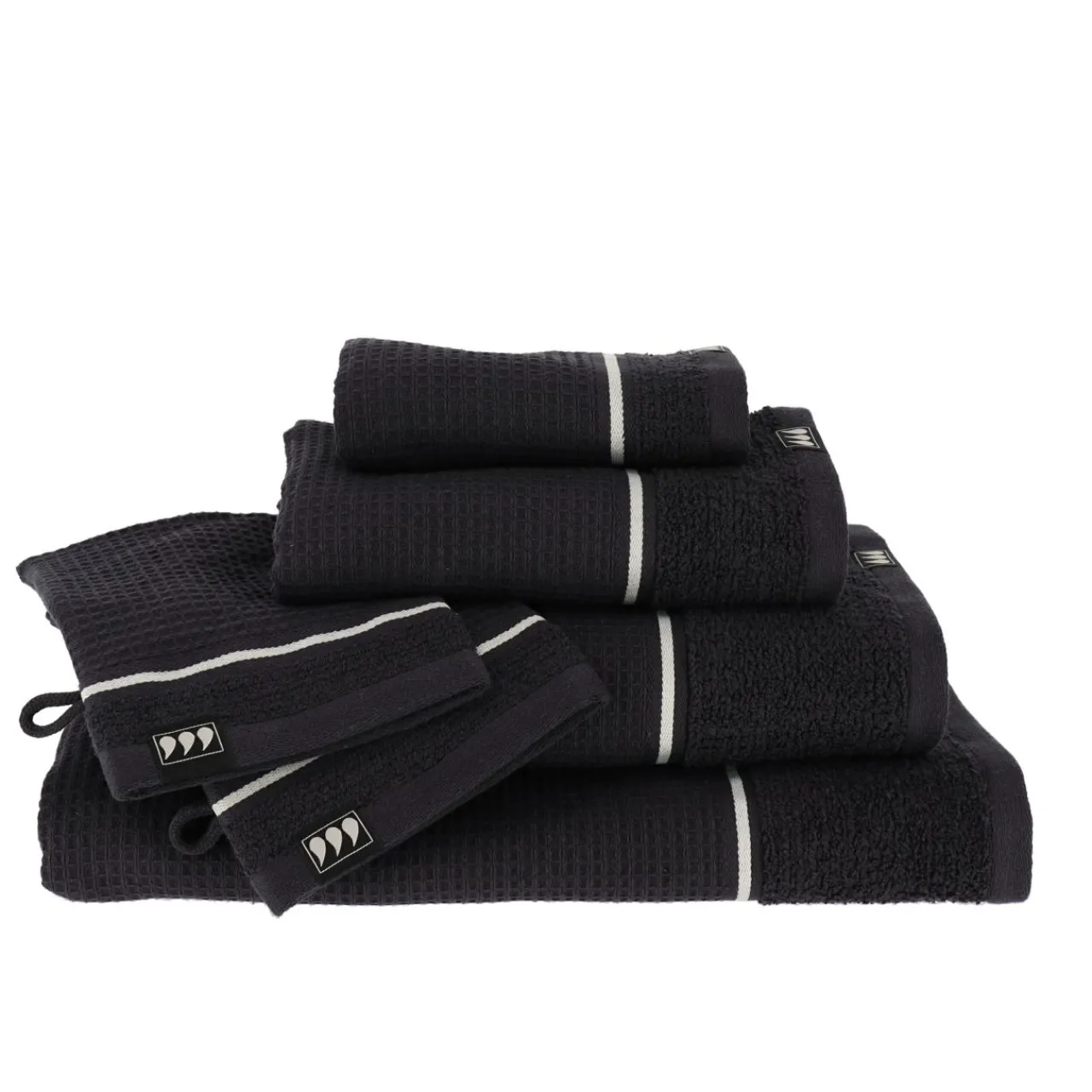Linge De Bain|Serviette De Bain|TENDANCE Serviette de bain coton nid d'abeille (90 x 150 cm) Japandi Noir