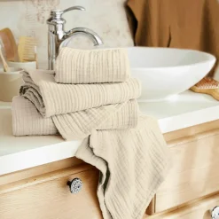Linge De Bain|Serviette De Bain|EMINZA Serviette de bain gaze de coton (50 x 90 cm) Gaïa pampa Beige
