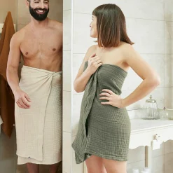 Linge De Bain|Serviette De Bain|EMINZA Serviette de bain gaze de coton (50 x 90 cm) Gaïa Vert romarin