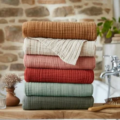 Linge De Bain|Serviette De Bain|EMINZA Serviette de bain gaze de coton (70 x 130 cm) Gaïa Vert romarin