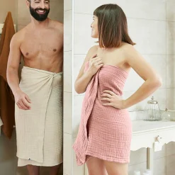 Linge De Bain|Serviette De Bain|EMINZA Serviette de bain gaze de coton (70 x 130 cm) Gaïa Rose Pêche