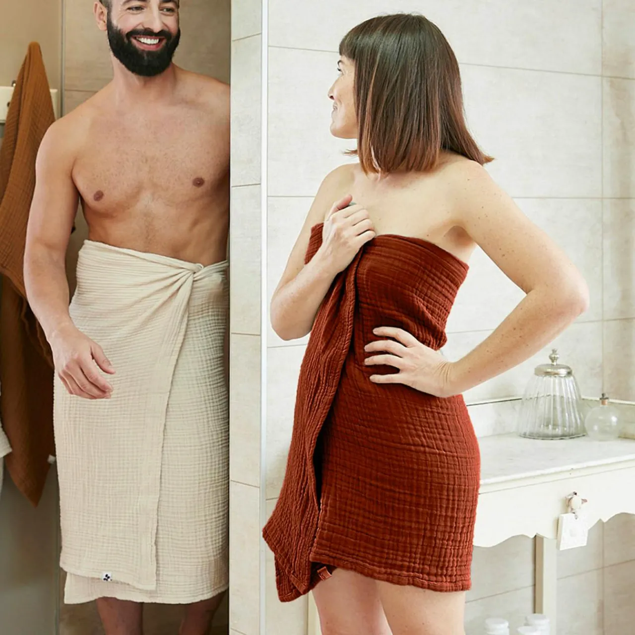 Linge De Bain|Serviette De Bain|EMINZA Serviette de bain gaze de coton (70 x 130 cm) Gaïa Terracotta