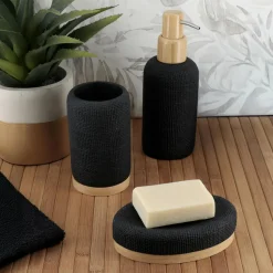 Accessoire Salle De Bain|TENDANCE Set d'accessoires salle de bain effet Maille Noir
