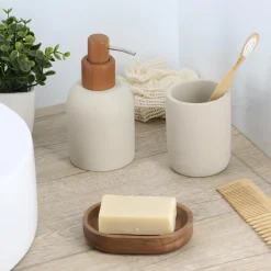 Accessoire Salle De Bain|TENDANCE Set d'accessoires salle de bain ciment Ibiza Beige